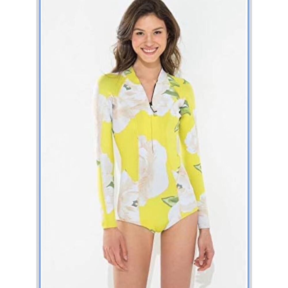 FARM Rio x John De Menina Roda Amarelo Flash  RARE yellow floral wet suit s